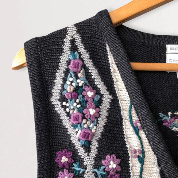 Y2K Whimsigoth Embroidered Sweater Vest Fairycore Cottagecore Romantic Boho M - Picture 4 of 9